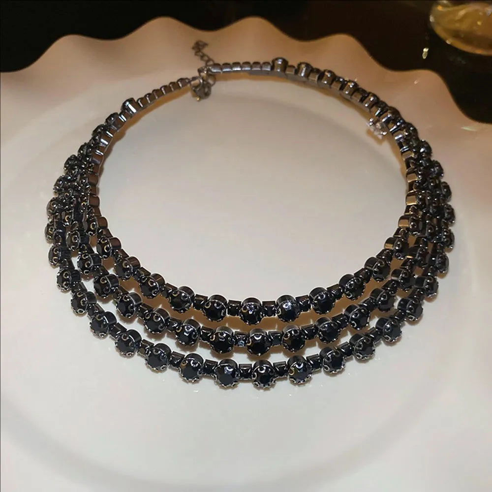 Multi-layer Crystal-encrusted Collar Necklace Unique Clavicle Chain Fashionable Light Luxury and High-end Jewelry