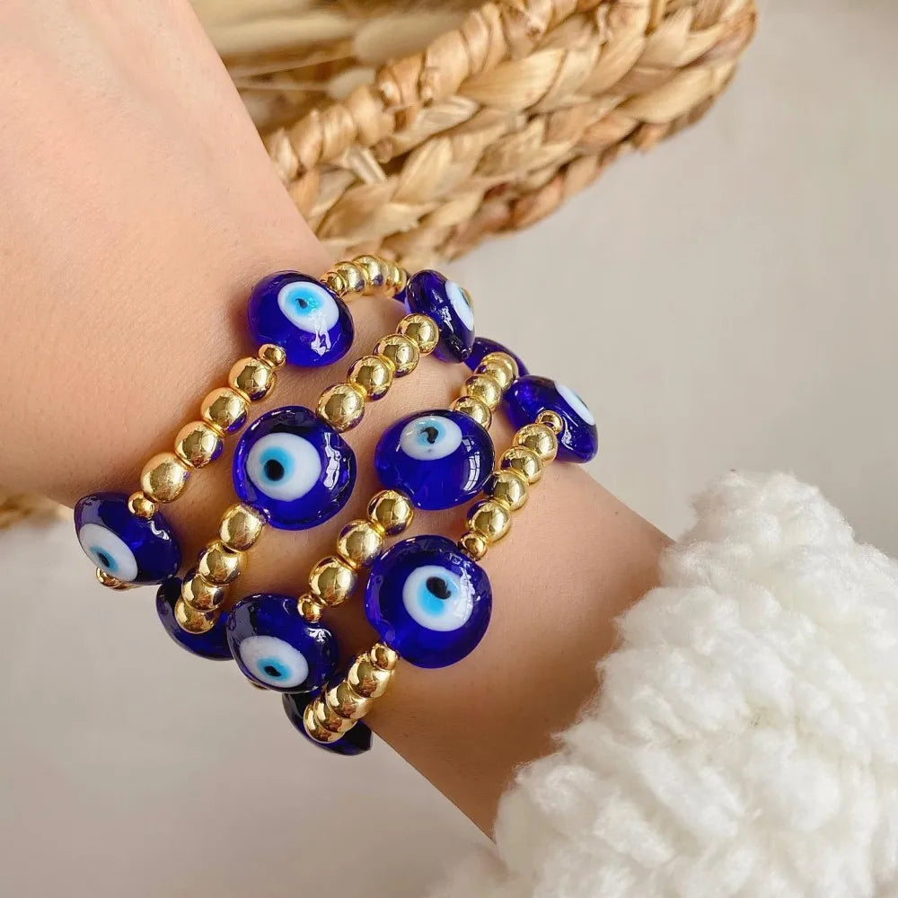 Go2boho Turkish Eye Bracelet Blue Big Eye Jewelry for Women Golden Plated Beads and Stylish Accessories Pulseras Femme