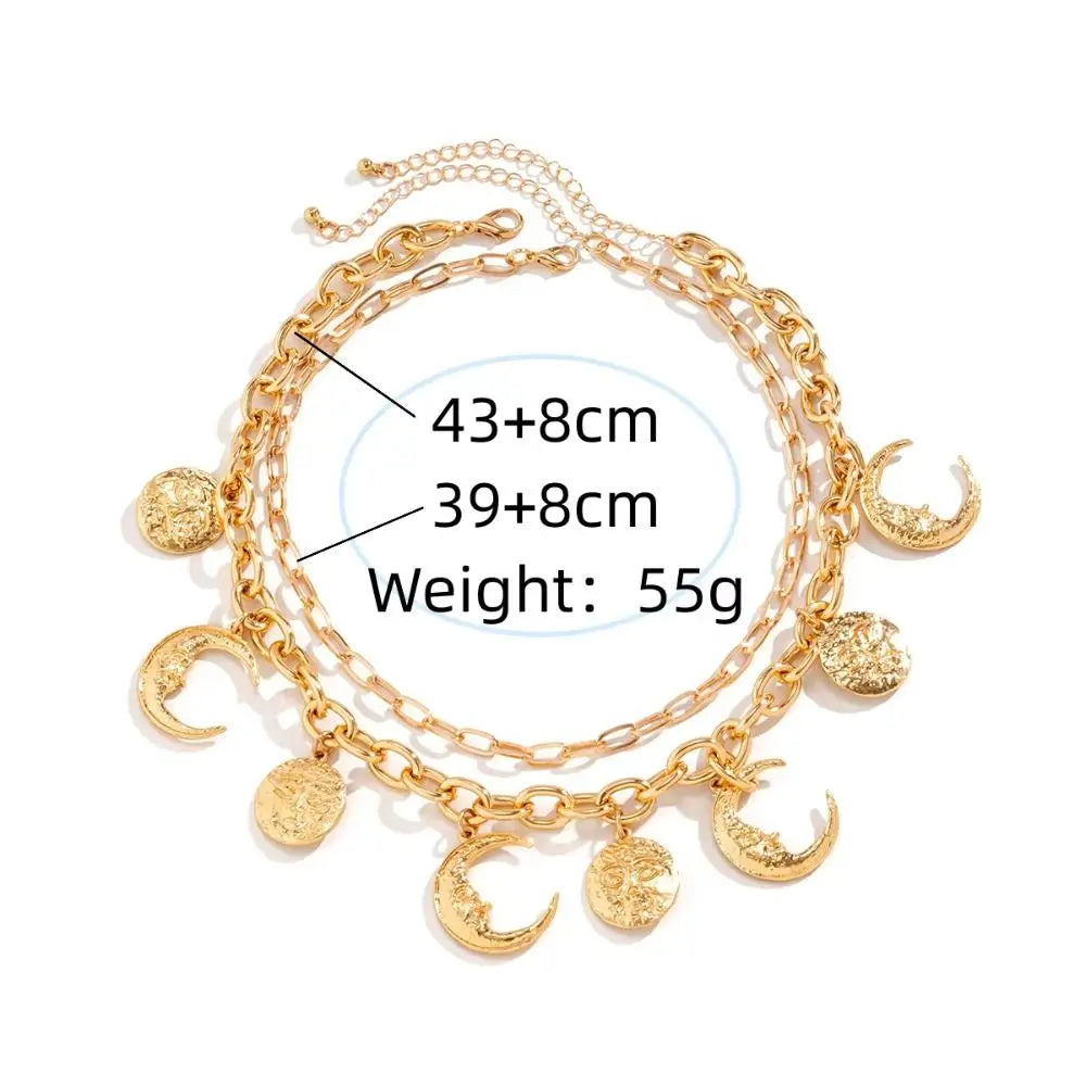Fashion Fashion Multilayer Necklace Golden Geometry Metal Collarbone Chain Women Jewelry Elegant Cowboy Cowgirl Choker Gift