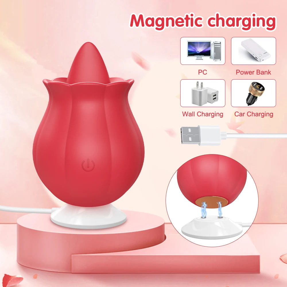 Rose Vibrator 10 Tongue Licking Flower G-Spot Vibrator for Women Adult Game Clit Nipples Penis Anal Stimulator Licking Device 18