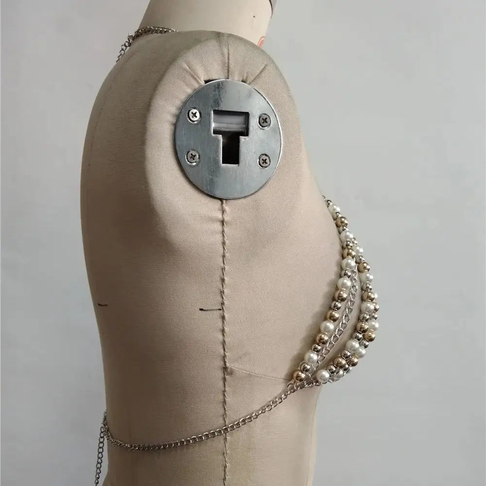 New Punk-Style Pearl Halter Top With Adjustable Bra Chain Layered Top. Niche Design Y2k Millennial Hot Girl Beaded Body Chain