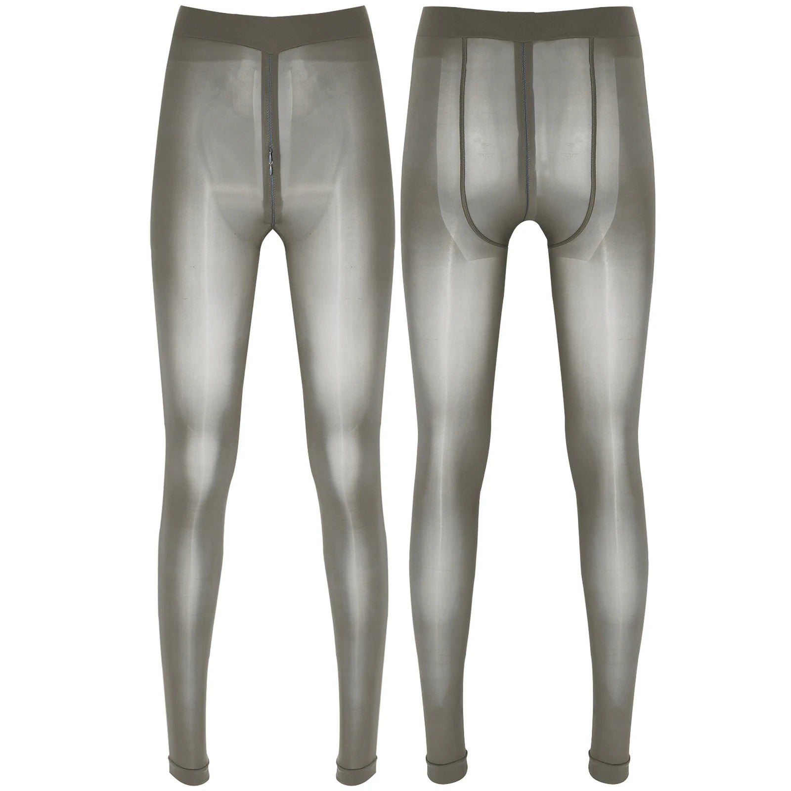 Women's Sexy Glossy Zipper Crotch Pantyhose Tights See-Through Sheer Solid Color Elastic Waistband Leggings with Socks Stretchy