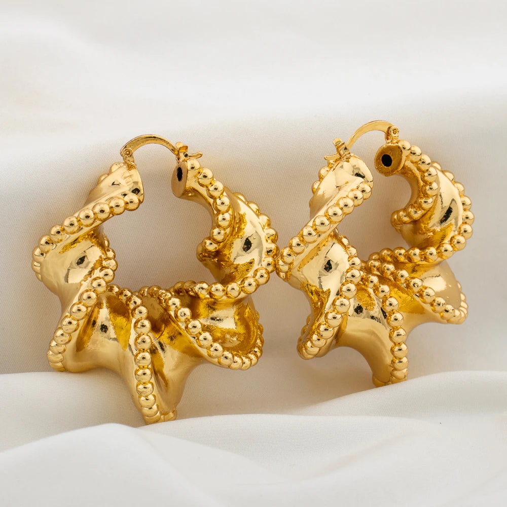 Bold Earrings for Women 18K Gold Color Smooth Oval Earrings 2024 Exaggerated Hollow Geometric Ear Buckle Jewelry Birthday Gifts