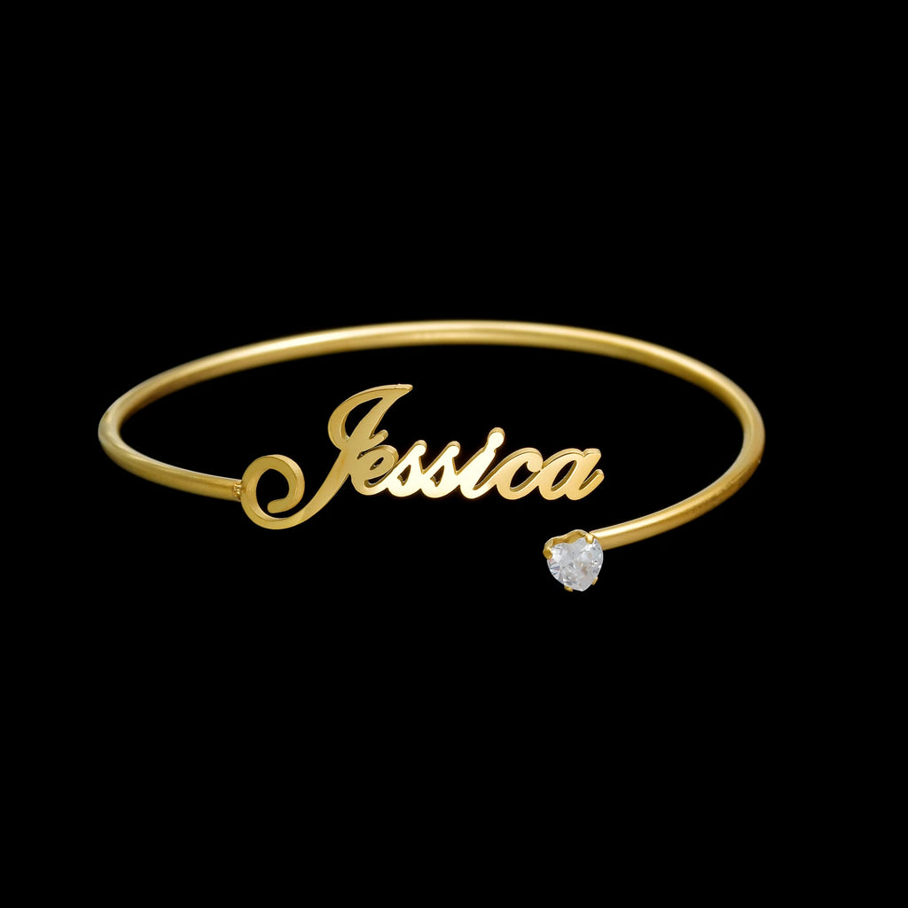 Acheerup Personalized Name Open Size Bangle for Women Men Stainless Steel Custom Butterfly Heart Bracelet Couple Jewelry Gift