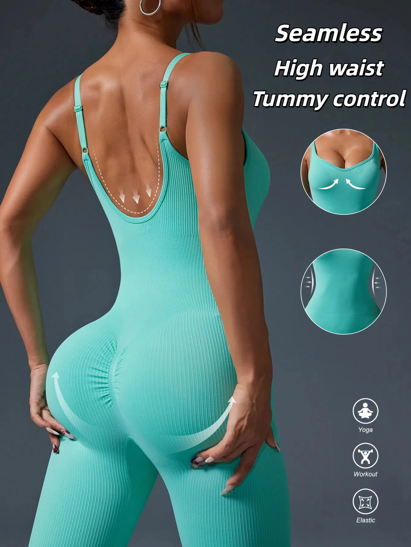 Solid Color Seamless Sport Yoga Jumpsuit Sexy Back-u Bodycon Workout Clothes for Women Outfit Fitness Gym Sportwear Tracksuit
