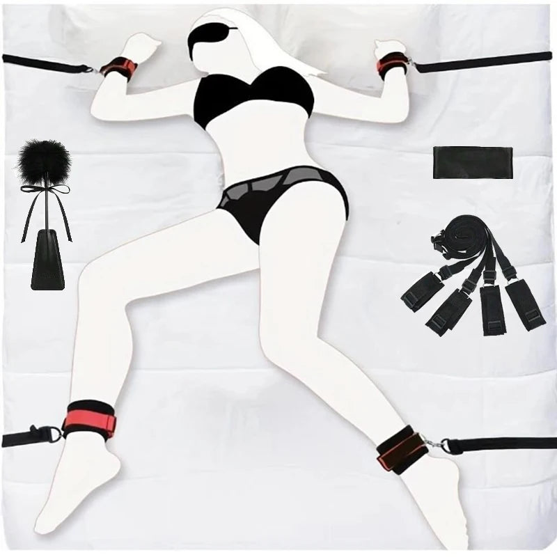 Erotic Sex Toys For Women Adults Games Nylon Sex Bondage BDSM Kits Lncluded  Handcuffs Ankle Restraints Blindfold And Tickler