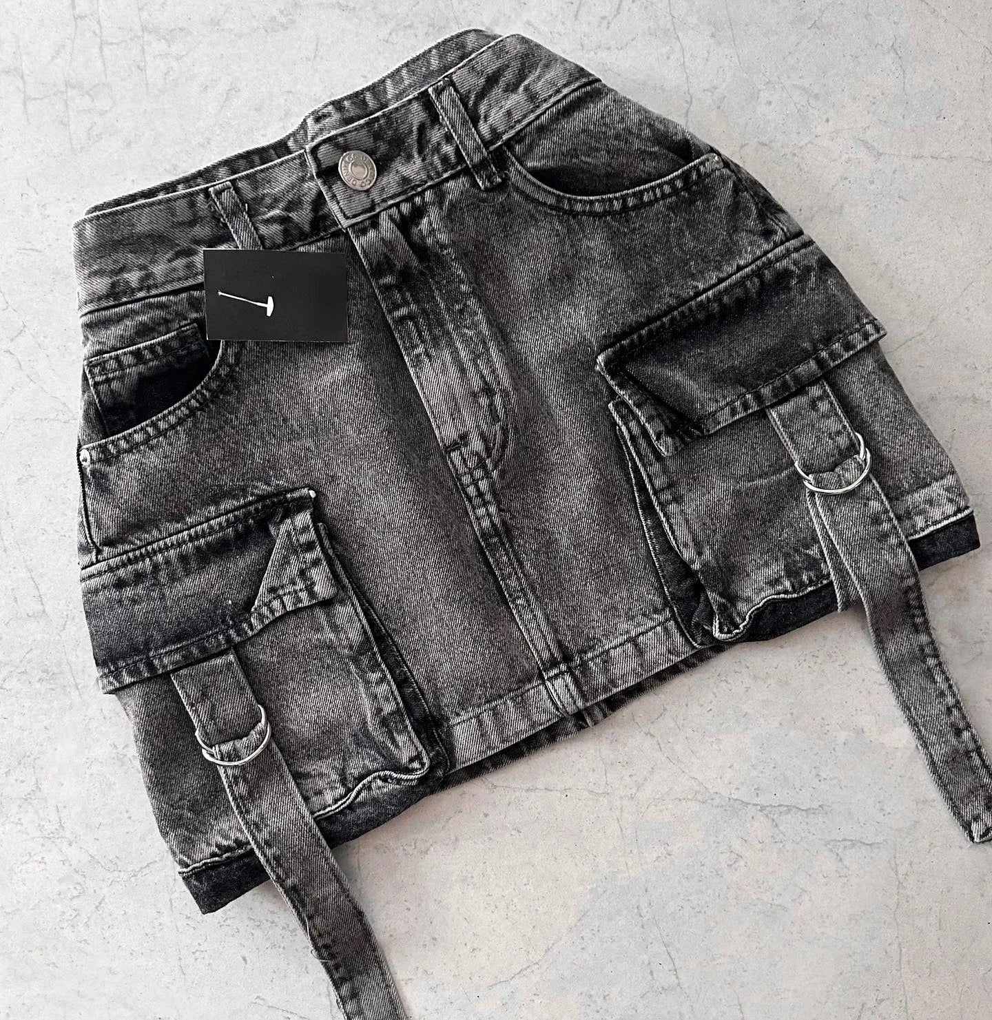 Vintage Multi-pocket Goth Skirt for Women Clothing Street Fashion Harajuku Y2k Skirt Jean Casual Summer Denim Black Skirt