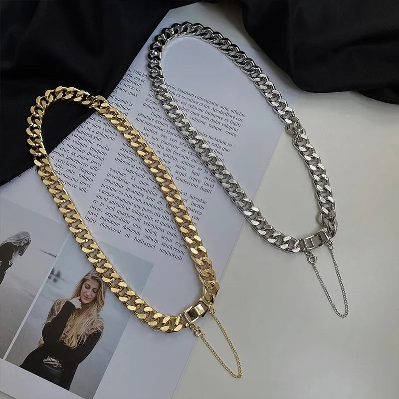 Minar Cool Chunky Cuban Chain Chokers Necklaces for Women Gold Color Metallic Bucket Punk Necklace Minimalist Statement Jewelry