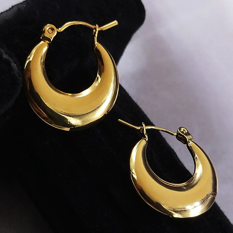 Trendy Stainless Steel Geometric Hoop Earrings Gold Color Christmas Gift Earring Jewelry for Women E9535S02