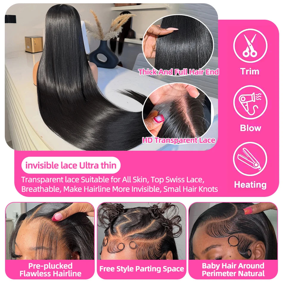 Rosabeauty 30 40 Inch Straight Human Hair Wigs HD Lace Wig 13x6 Human Hair Bone Straight Lace Frontal Human Hair Wigs For Women