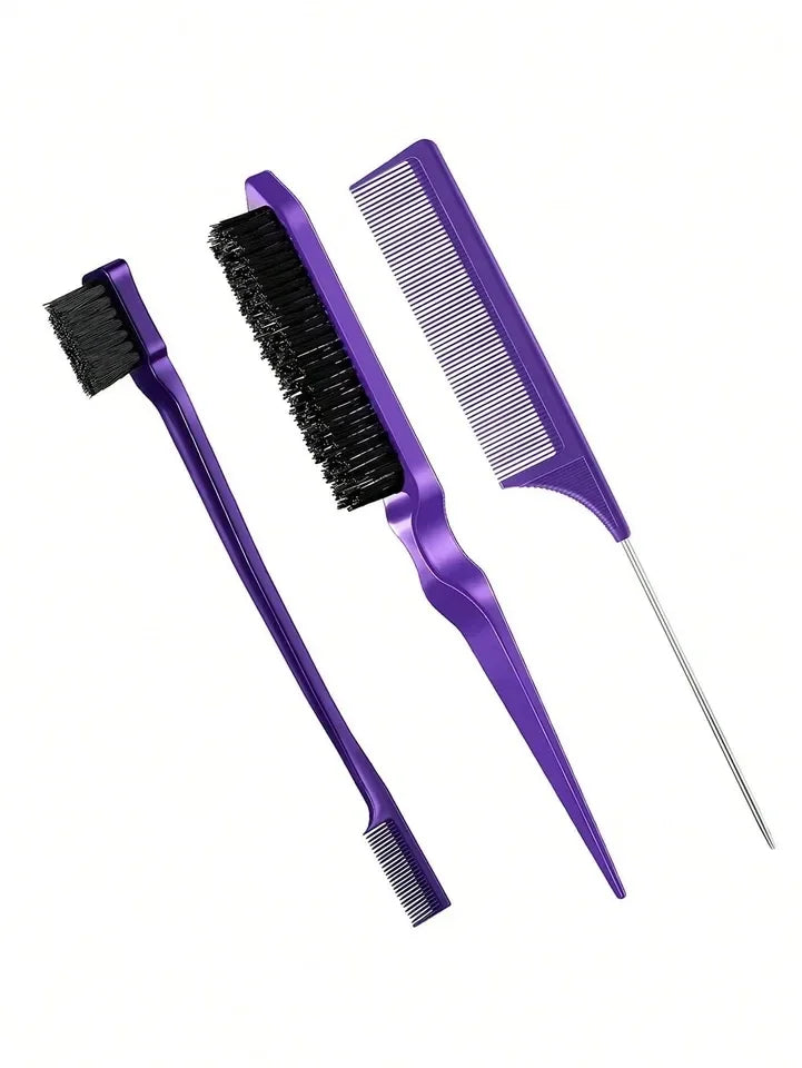 3 PCS Comb Set Edge Brush Bristle Hair Brush Rat Tail Comb, Hair Brush, Curly Hair Brush