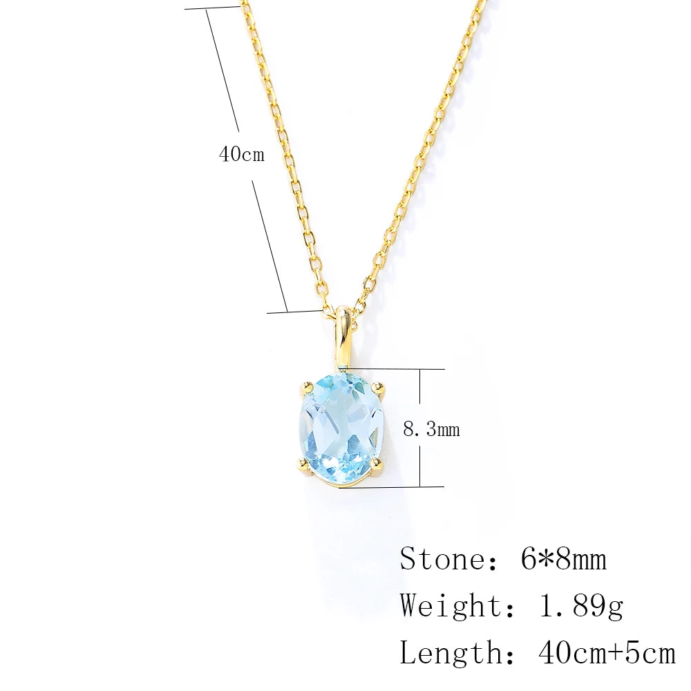 925 Sterling Silver Necklace Topaz Blue Crystal Heal Stone Oval Cut Pendant Necklaces