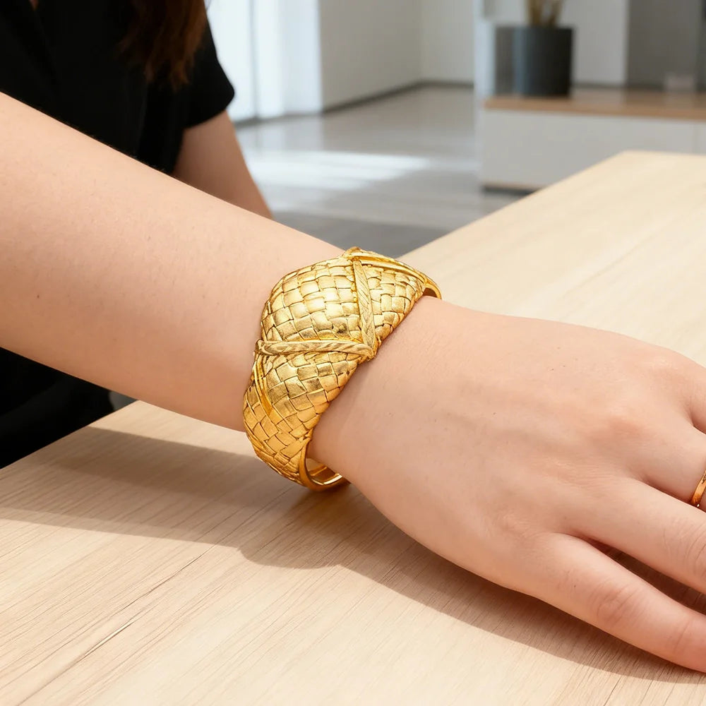 Dubai Bracelet Ring Set for Women, Luxury Gold Color Cuff Bangles, Female Luxury Jewelry Sets, Jewellery Accessory
