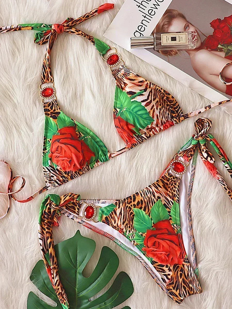 Halter Rhinestone Diamond Bikini Women Swimsuit Female Bikinis Metal Chain Swimwear Two Pieces Bikini Set Bathing Suit Swim Lady