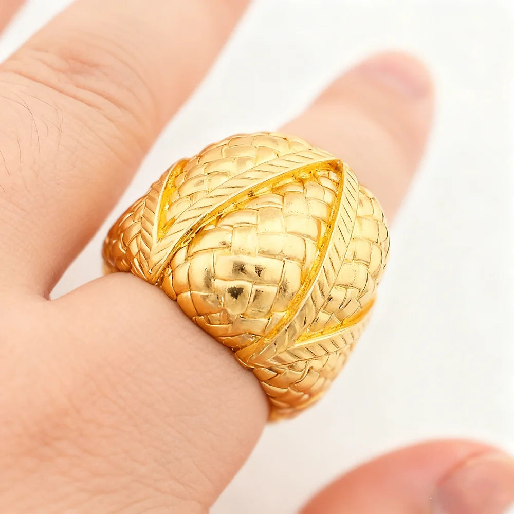 Dubai Bracelet Ring Set for Women, Luxury Gold Color Cuff Bangles, Female Luxury Jewelry Sets, Jewellery Accessory