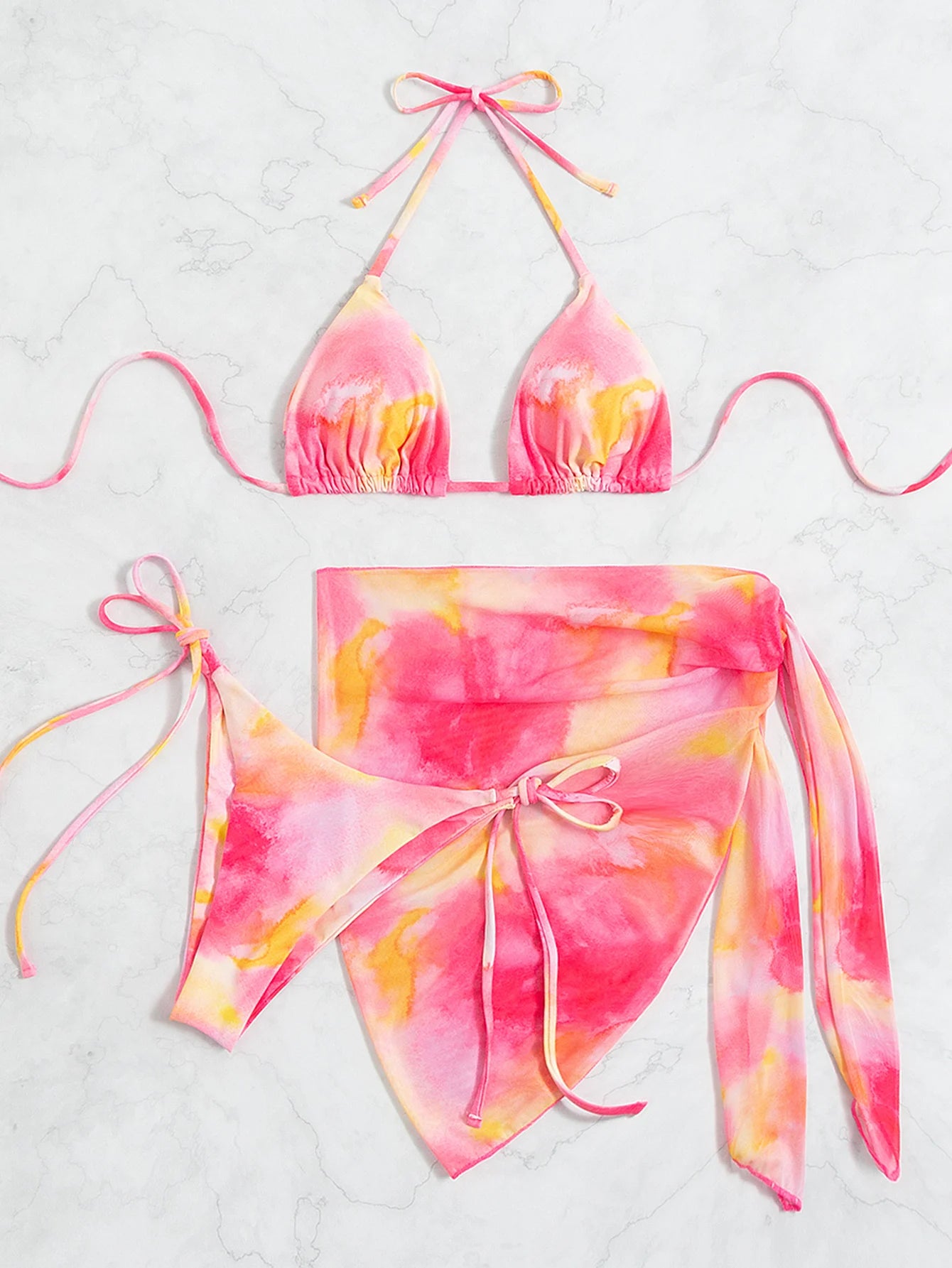 Swimwear Designer Tie Dye Bikini 3 PCS Swimsuit With Sarong Bikinis Women Three Piece Low Waist Beachwear Outfits Bather Biquini
