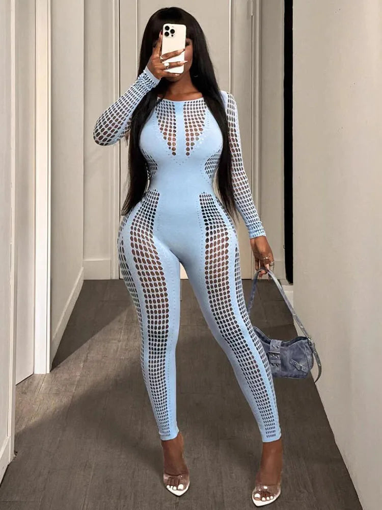 Weird Puss Hollow Jumpsuit Women Stretch Skinny Full Sleeve Solid Fall Hipster Sexy Midnight Coquette Activity Workout Overalls