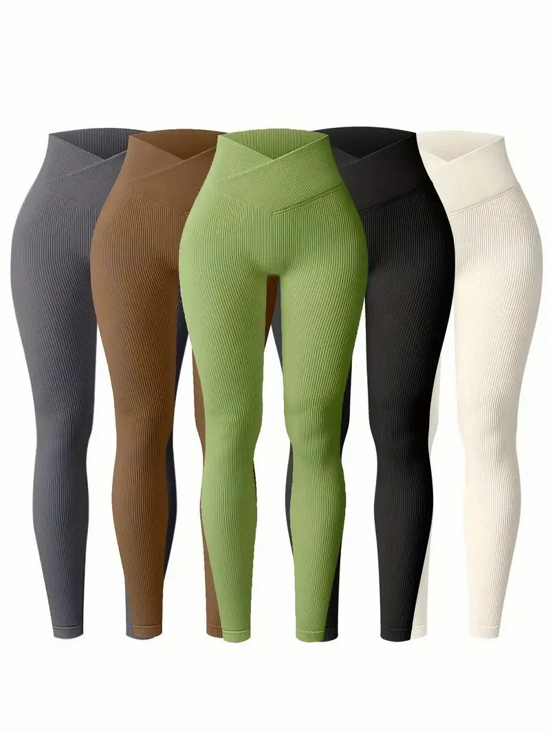Women's Seamless High Waist Sports Fashion Casual Solid Color Soft Ribbed Trousers Sports Pants Yoga Pants Leggings