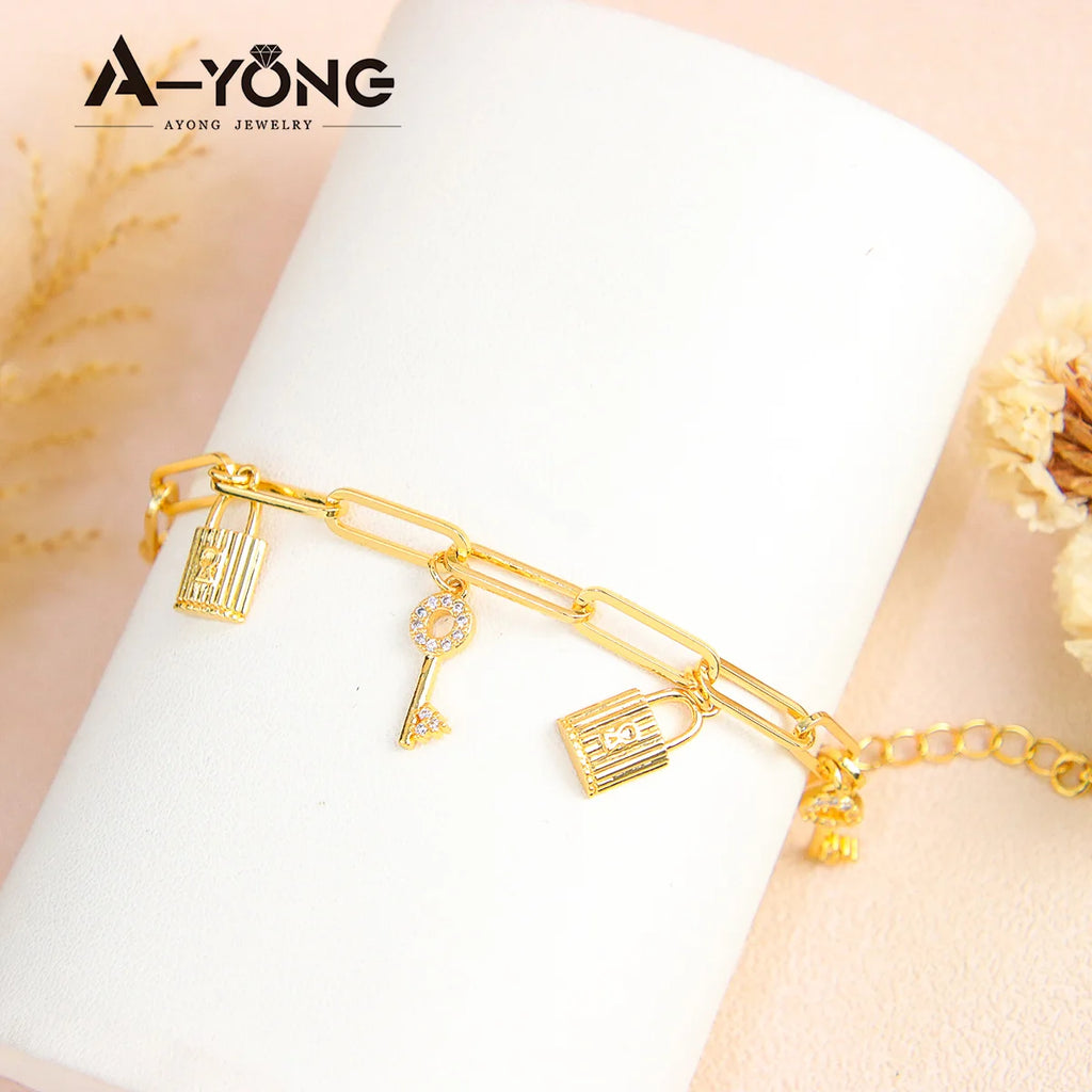 Dubai Fashion Bracelet 21k Gold Plated Arabic Elegant Hand Link Chains Italian Brazilian Woman Party Jewelry Gifts