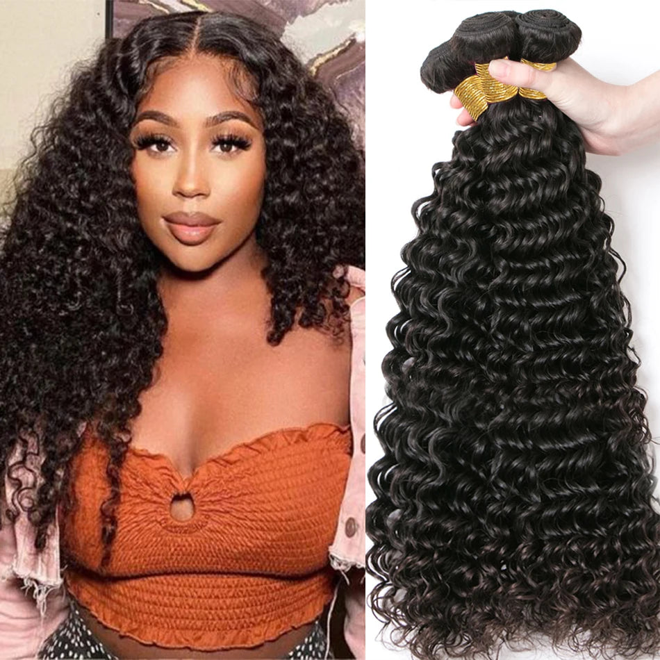 15A Raw Indian Hair Bundles Deal Deep Wave Bundle Kinky Curly Human Hair Extensions Loose Deep Wave Water Wave For Black Women