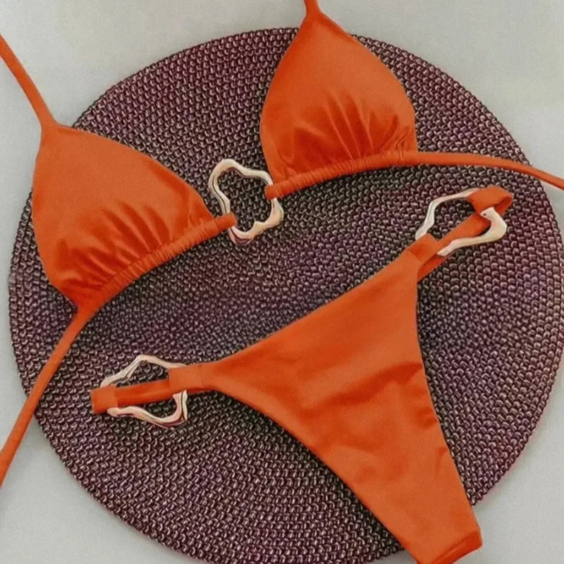 New Sexy Solid Color Lace-up Split Two-piece Bikini for Women