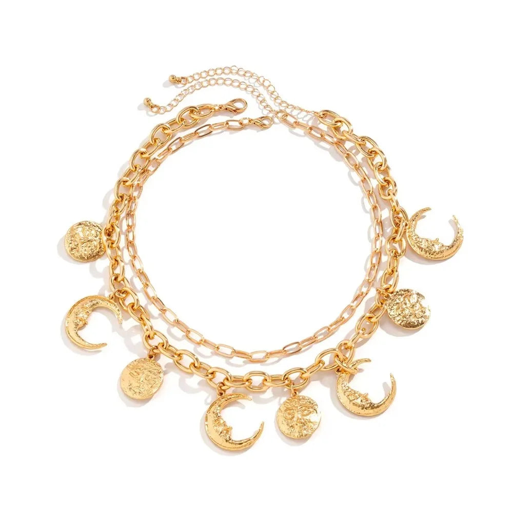 Fashion Fashion Multilayer Necklace Golden Geometry Metal Collarbone Chain Women Jewelry Elegant Cowboy Cowgirl Choker Gift