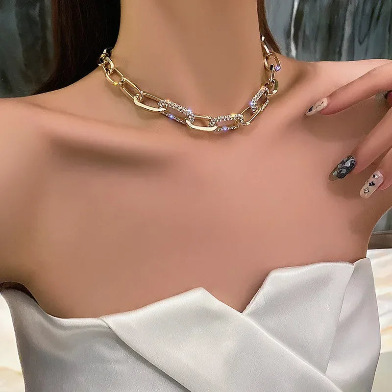 Cold quality zircon thick chain necklace, women's network red fashion design sense, fashion collarbone chain, short sweater chain