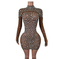 Women's Sexy Black Rhinestone Mini Dresses Evening Birthday Party Celebrate Prom Gown Crystal Short Dress Singer Dress Cuixing