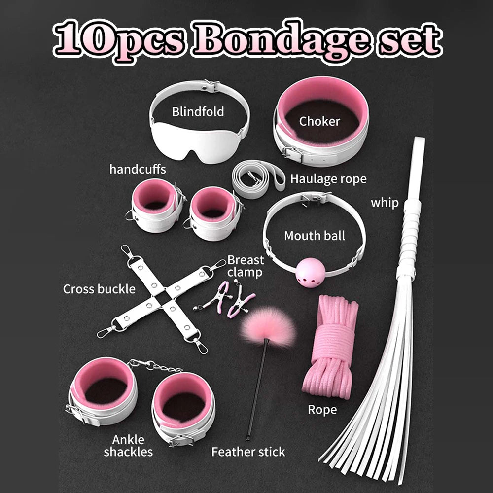 Sex Toys For Women Couples Handcuffs Set BDSM Bondage Gear Bed Restraints Rope Strap Adult Game Wrists Neck Cuffs & Eye Mask