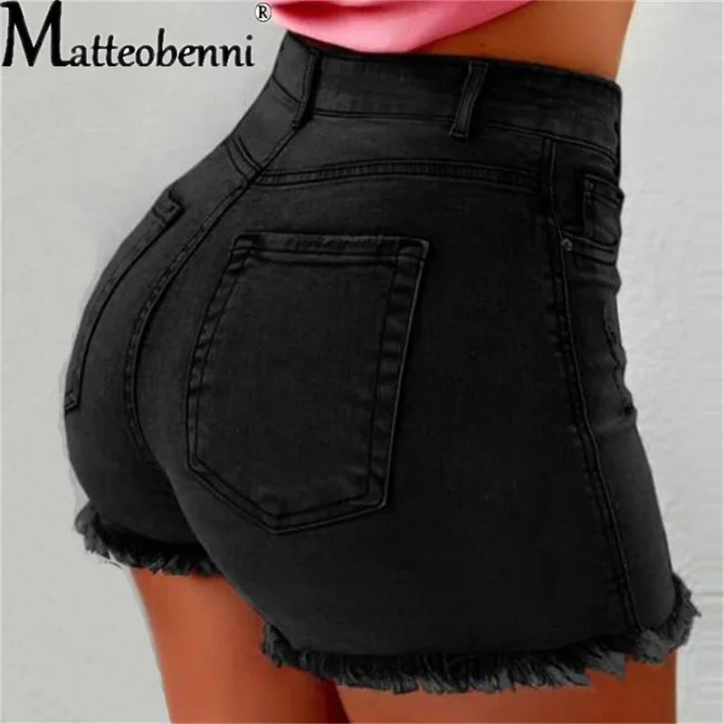 2024 Women High Waist Denim Shorts Ripped Hole Bodycon Short Feminino Jean Shorts With Tassel Summer Casual Streetwear