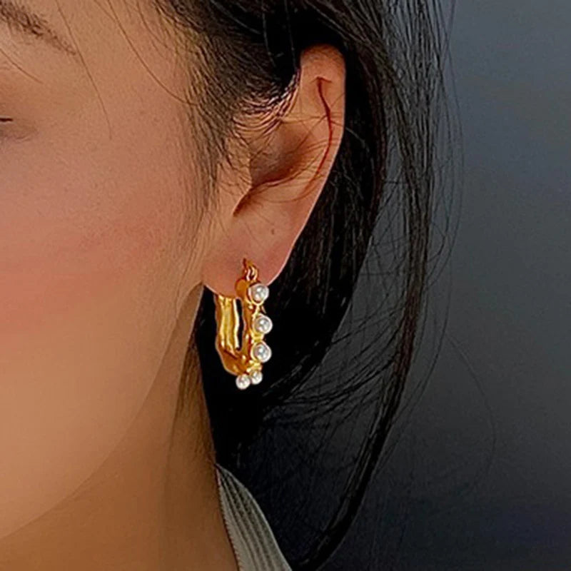 Foxanry French U-Shaped Pearl Ear Buckle For Women Vintage Fashion Elegant Hoop Earrings Prevent Allergy New Jewelry Gift Party