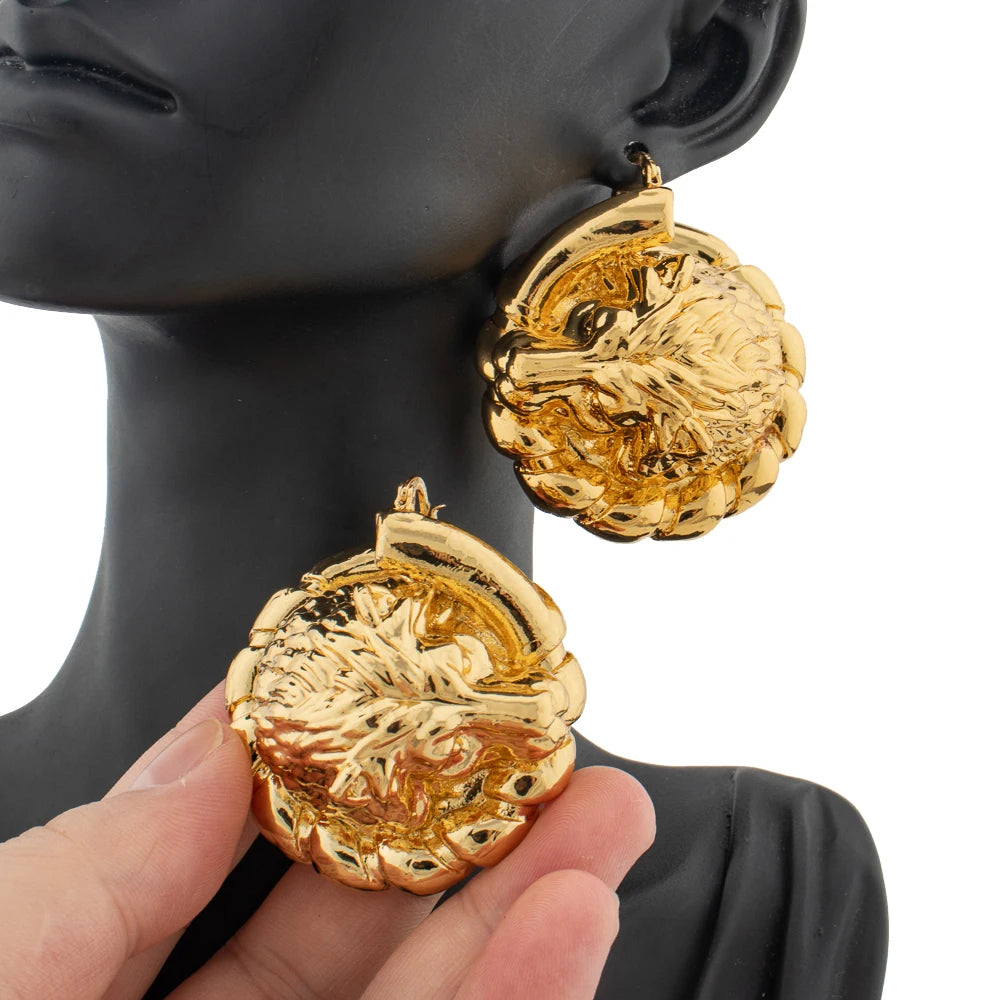 Bold Earrings for Women 18K Gold Color Smooth Oval Earrings 2024 Exaggerated Hollow Geometric Ear Buckle Jewelry Birthday Gifts