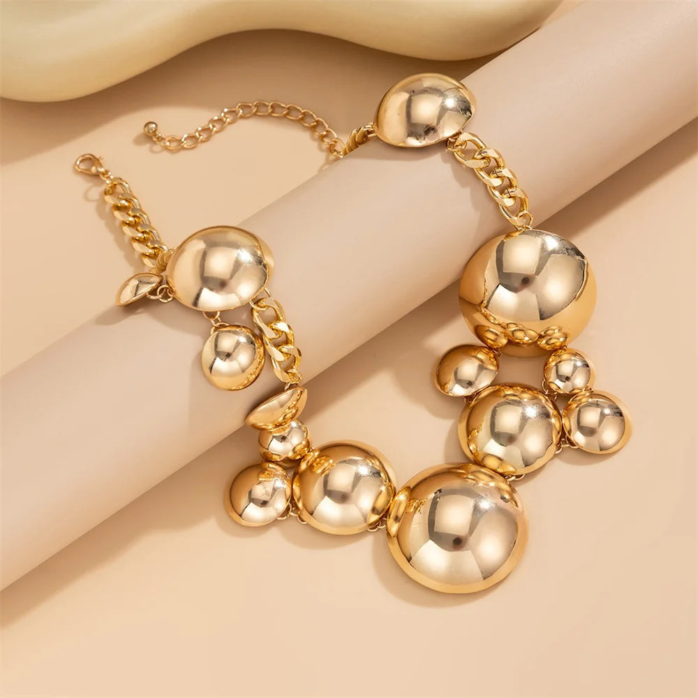 Vintage Irregular CCB Big Ball Bead Chain Short Necklace Bracelet for Women Personality Punk Collier Jewelry 2024 Festive Gifts