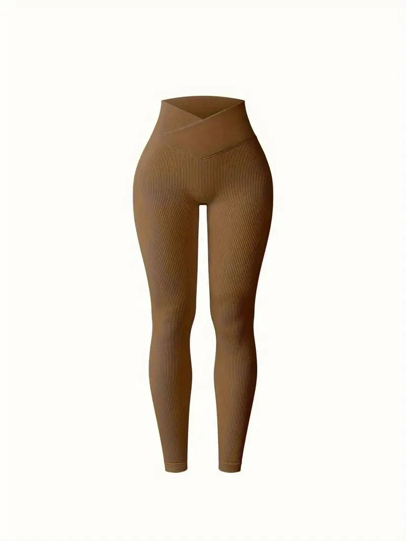 Women's Seamless High Waist Sports Fashion Casual Solid Color Soft Ribbed Trousers Sports Pants Yoga Pants Leggings