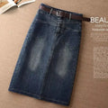 Wrap with Pocket Midi Jeans Skirts for Women, Plus Size Zipper High Waist Tight Knee-Length Woman Denim Skirt Cute Kawaii New In