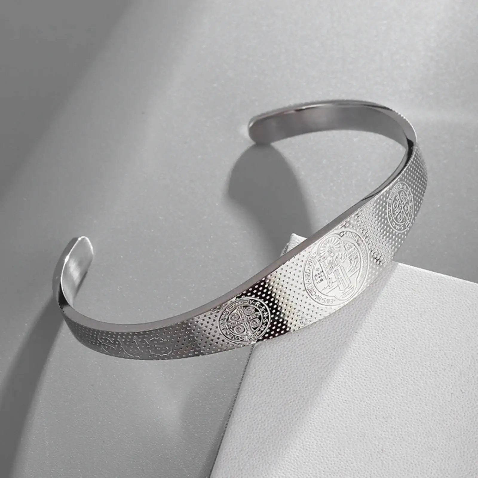 Saint Benedict Bracelet Open Bangle for Women Men Protection Blessing Stainless Steel Jewelry Gifts