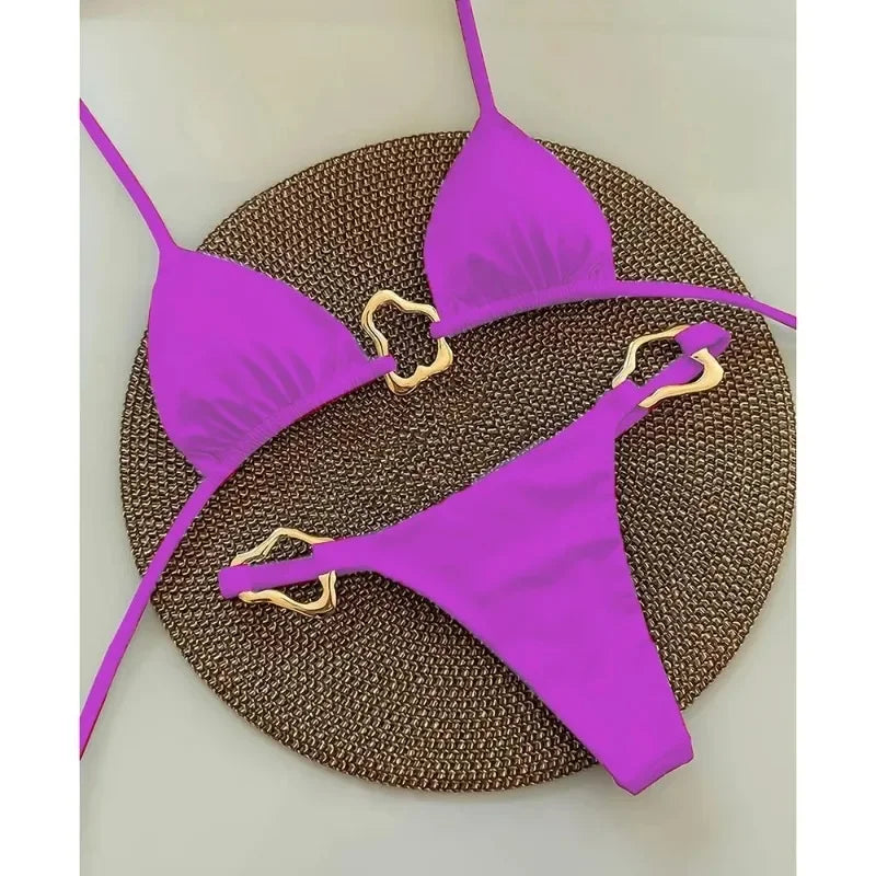 New Sexy Solid Color Lace-up Split Two-piece Bikini for Women