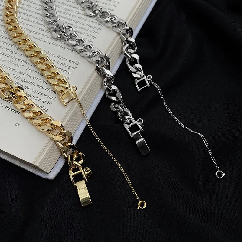Minar Cool Chunky Cuban Chain Chokers Necklaces for Women Gold Color Metallic Bucket Punk Necklace Minimalist Statement Jewelry