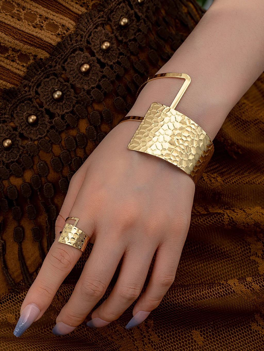 1 set of European and American style cross-border simple elegant versatile retro asymmetrical bracelet ring