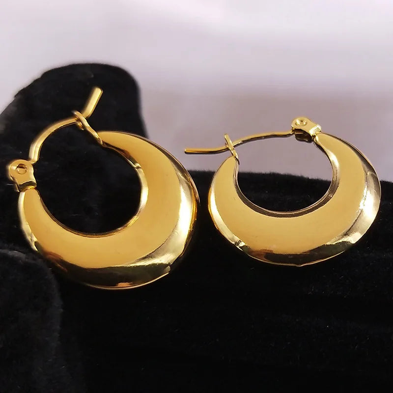 Trendy Stainless Steel Geometric Hoop Earrings Gold Color Christmas Gift Earring Jewelry for Women E9535S02