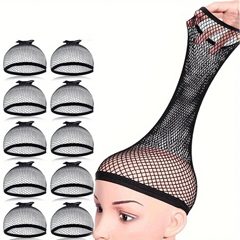 10pcs women's mesh wig caps elastic open wig caps for long and short hair delicate mesh with elastic edges