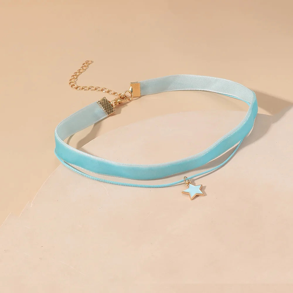 Gothic Punk Double Layer Short Velvet Choker Women's Neck Chain Vintage Neck Jewelry Black Star Pendant Necklace Collier Femme