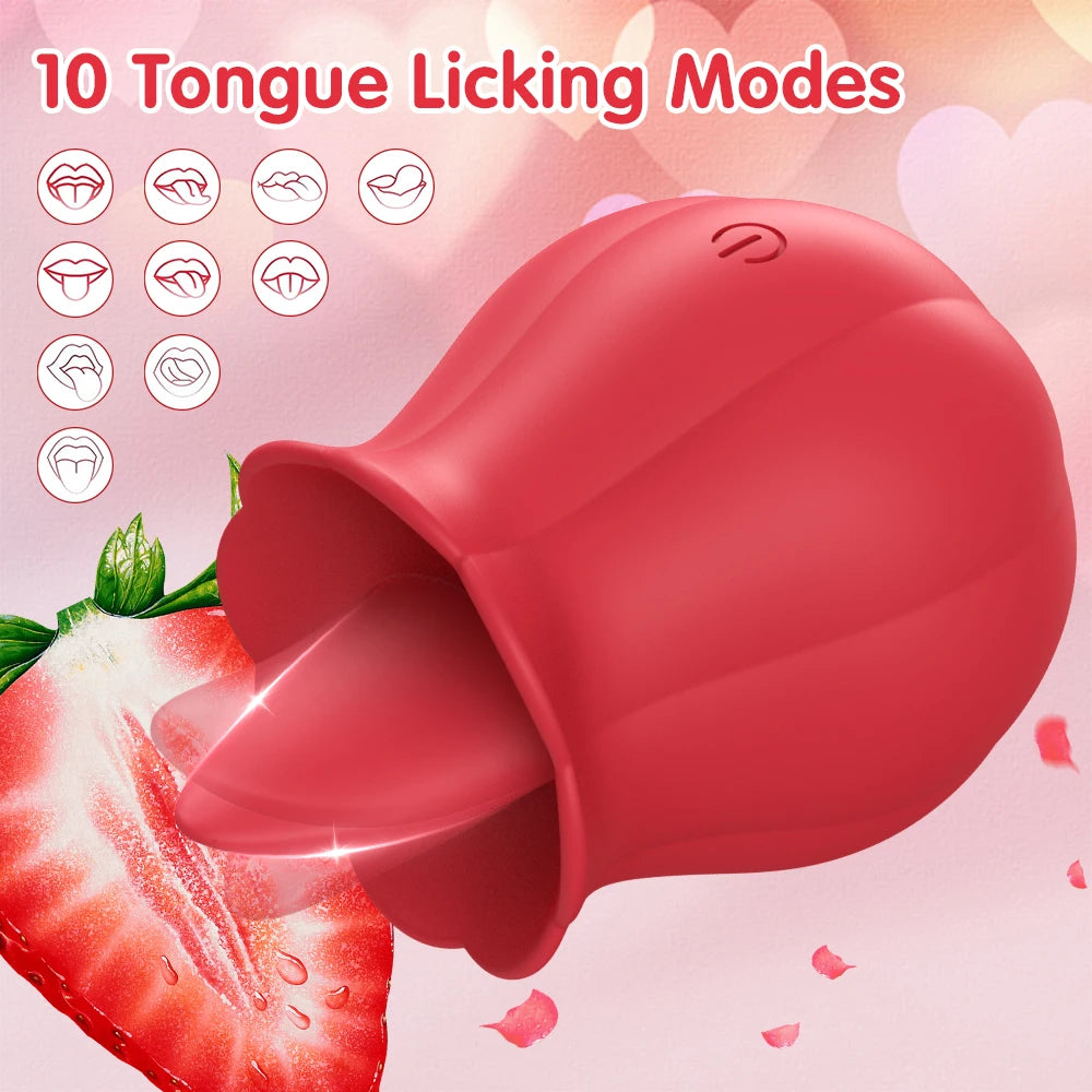 Rose Vibrator 10 Tongue Licking Flower G-Spot Vibrator for Women Adult Game Clit Nipples Penis Anal Stimulator Licking Device 18