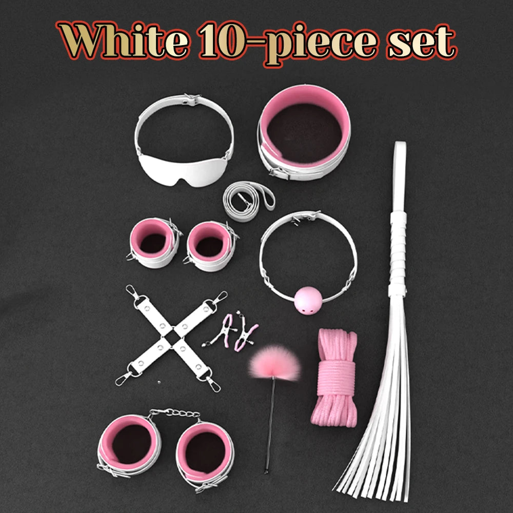 Sex Toys For Women Couples Handcuffs Set BDSM Bondage Gear Bed Restraints Rope Strap Adult Game Wrists Neck Cuffs & Eye Mask