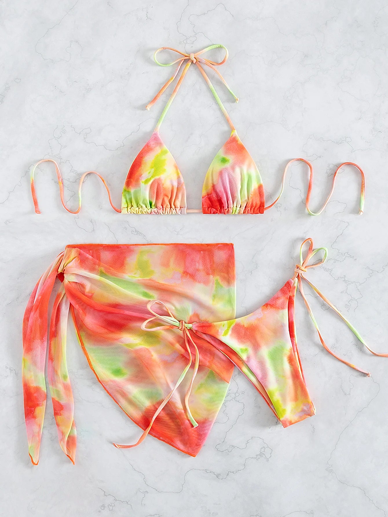 Swimwear Designer Tie Dye Bikini 3 PCS Swimsuit With Sarong Bikinis Women Three Piece Low Waist Beachwear Outfits Bather Biquini