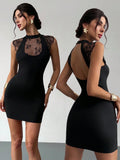 A black evening dress with a high-end feel, a lace patchwork slim-fit dress for the ambiguous birthday period