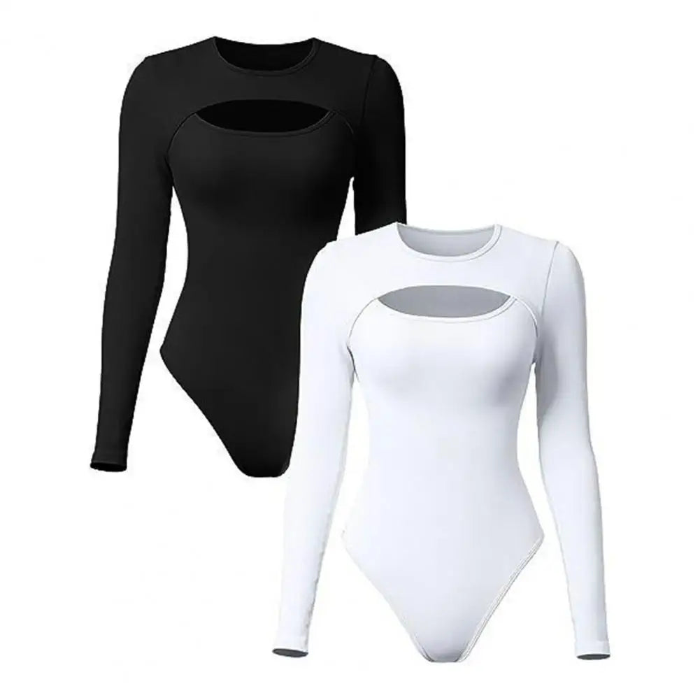 Sexy Long Sleeve O Neck Casual Bodysuit Women Body Tops White Black Nude Red Party Hollow out Bodycon Romper Bodysuit Jumper