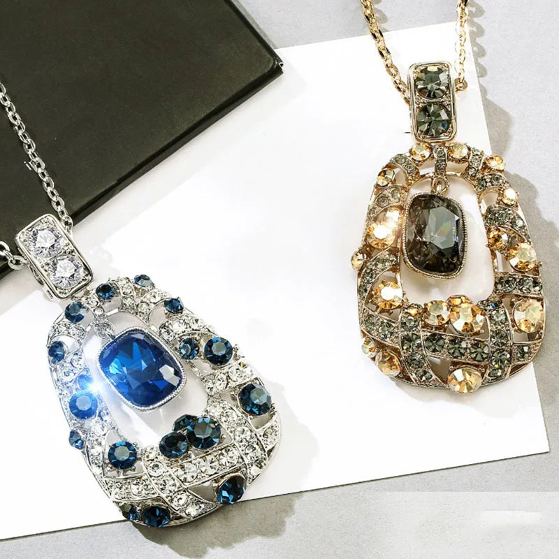 Fashion Sparkle Crystal Collier Femme Trapezoid Geometric Statement Long Necklaces&Pendants for Women Party Jewelry Bijoux