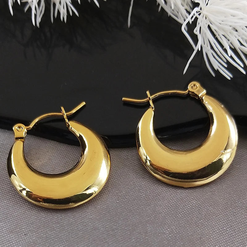 Trendy Stainless Steel Geometric Hoop Earrings Gold Color Christmas Gift Earring Jewelry for Women E9535S02