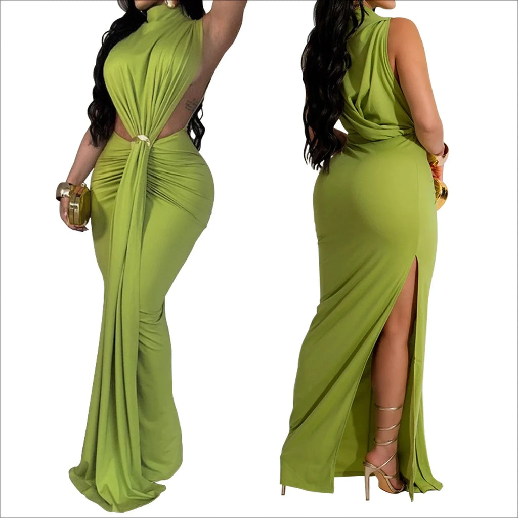 Women's Party Dress Sleeveless Sexy Side Slit Evening Dress Fashion Hollow Out Summer Dresses 2025 Long Formal Prom Dresses XS31